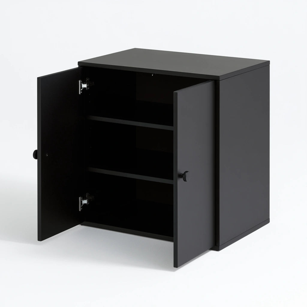 Meuble de rangement en bois d'ingénierie à deux portes, coloris noir