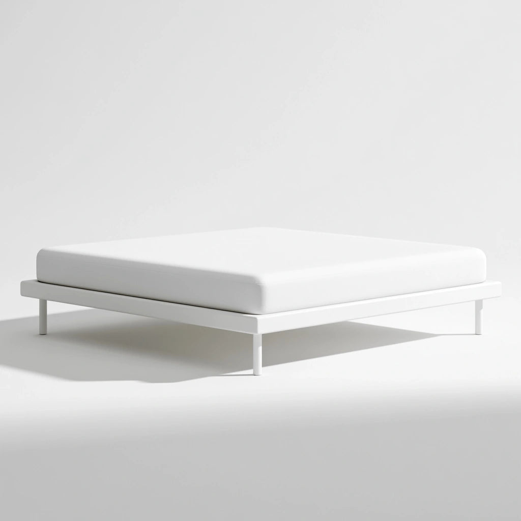 Cadre de lit avec tête de lit aux lignes épurées, coloris blanc